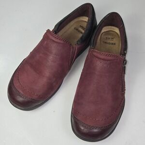 Earth Origins Randall Merlot Burgundy Leather Slip On Loafers Shoes Womens 7W